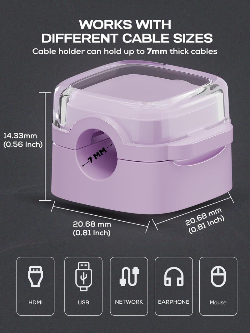 BRAMMH 6-Pack Magnetic Cord Holder, Cord Holder with Strong Magnetic Lid, Holds Cables Firmly, 7 mm Charger Holder & HDMI Cord Organizer Clips, Strong Adhesive Pad (Purple) - Image 2